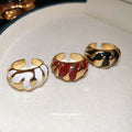 Gold Tone Open Cuff Enamel Wave Domed Ring 3 Colors view 2