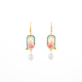 Pink Lotus Window and Pearl Look Long Hook Earrings view 5
