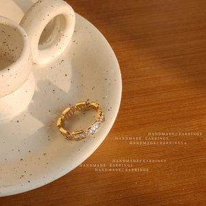 Gold Tone Clear Rectangle Stone And Chain Link Ring For Women
