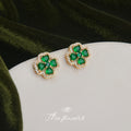 Gold Emerald Green Clover Pave Crystal Stud Earrings view 4