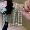 Crystal Bow Pearl Tassel Statement Drop Earrings Fashion Jewelry view 1