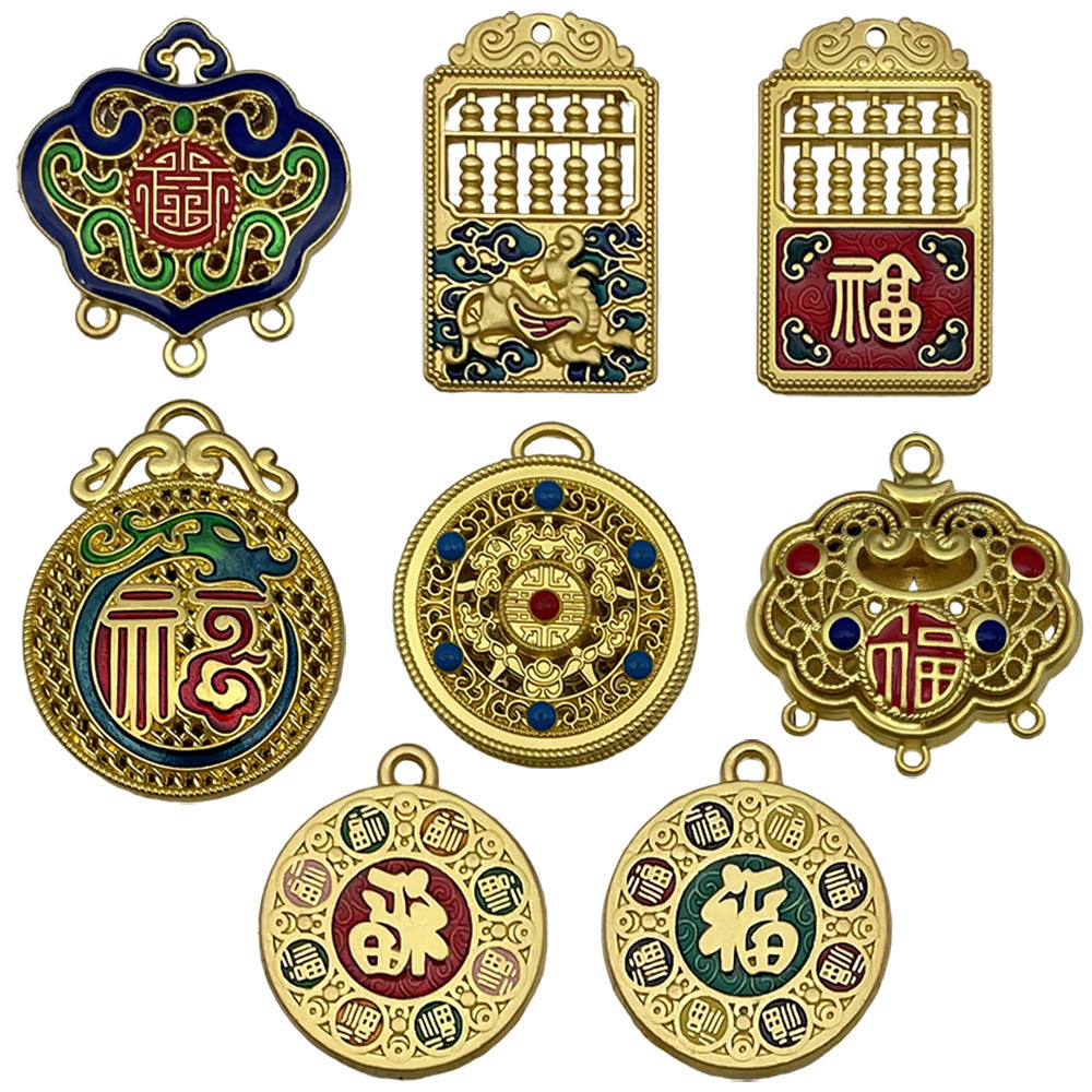 Gold Tone Zinc Alloy Longevity Lock Abacus Fu Lock Hollow charm pendants for DIY bracelets