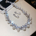 Silver Rhinestone Rhombus Pearl Collar Necklace and Drops view 2