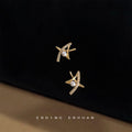 Gold-Tone Abstract Star Pearl Zirconia Stud Earrings view 1