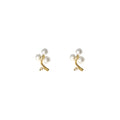 Gold Tone Curved Branch And Three White Pearl Mini Stud Earrings view 5