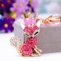 Crowned Fox Keychain with Red Crystals and White Crystal Tail view 2