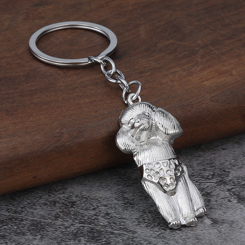 Poodle Dog Alloy Metal Keychain Cute Pet Bag Charm and Key Ring