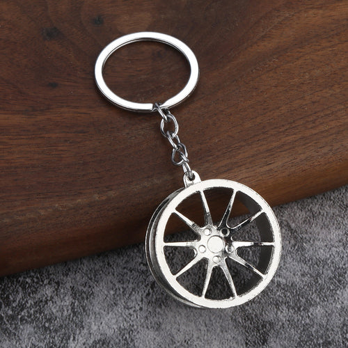 Round Car Wheel Rim Zinc Alloy Keychain Pendant Accessory