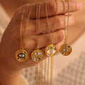 Gold Round Evil Eye Enamel Coin Pendant Necklaces Four Styles view 3