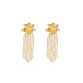 Flower Top Multi Chain Tassel Statement Stud Earrings view 5