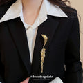 Polished Gold Teardrop Leaf Scale Tassel Brooch Pin view 3