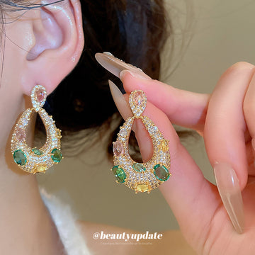 Gold Tone Multicolor Crystal Teardrop Stud Earrings