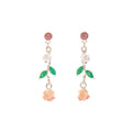 Pink Rose Vine Pearl Look Long Dangle Stud Earrings view 5