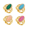 Gold Open Oval Natural Stone Halo Adjustable Ring Metal view 5