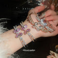 Butterfly Crystal Open Cuff Bracelet Dual Bar 3 Styles view 2