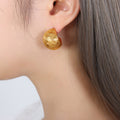 Textured C-Shape Embossed Hoop Earrings Gold or Silver view 4