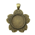 Petal Flower Round Cabochon Pendant Tray in Antique Bronze view 1