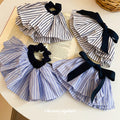 Striped Fabric Fan Scrunchies and Navy Bow Hair Clips view 1