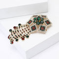 Gold Geometric Crystal Cascade Fringe Brooch Green Red view 3