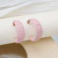 Ribbed Leather C Shape Hoop Earrings Magenta and Pink Styles view 7