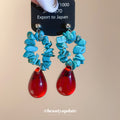 Turquoise Blue Chip Hoop and Deep Red Teardrop Earrings view 1