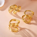 Layered Wire Wave Open Ring in Polished Gold Tone Size Seven view 3