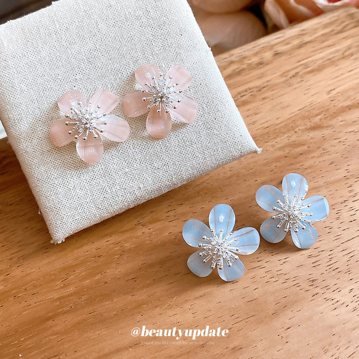 Pastel Crystal Flower Stud Earrings Fashion Jewelry