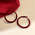Red Flocked Velvet Hoop Earrings Soft Circle Three Sizes view 3