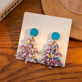 Colorful Glitter Acrylic Christmas Tree Statement Stud Earrings view 6