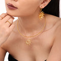 Gold Spiral Sun Pendant Necklace And Hoop Drop Earrings view 1