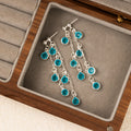 Aqua and Pink Clear Stone Silver Chain Tassel Earrings view 4
