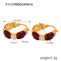 Gold Burgundy Oil Drip Hoop Earrings And Knot Studs view 6