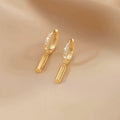 Slim Bar Drop Small Hoop Earrings In Polished Gold Tone view 2