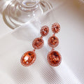 Emerald Green and Orange Triple Oval Crystal Look Earrings view 7