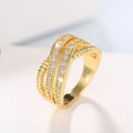 Gold Tone Cross Over Rope Texture Pave Band Finger Ring view 3