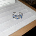 Brushed Silver Geometric Open Rings Clear Blue Stones view 7