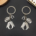 Antique Silver Cowboy Hat Boot and Horseshoe Keychain view 3