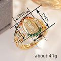 Religious Figure Multicolor Stone Signet Ring In Polished Gold Tone view 4
