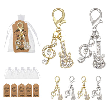 Rhinestone Guitar Treble Clef Lobster Clasp Charm Two Tones