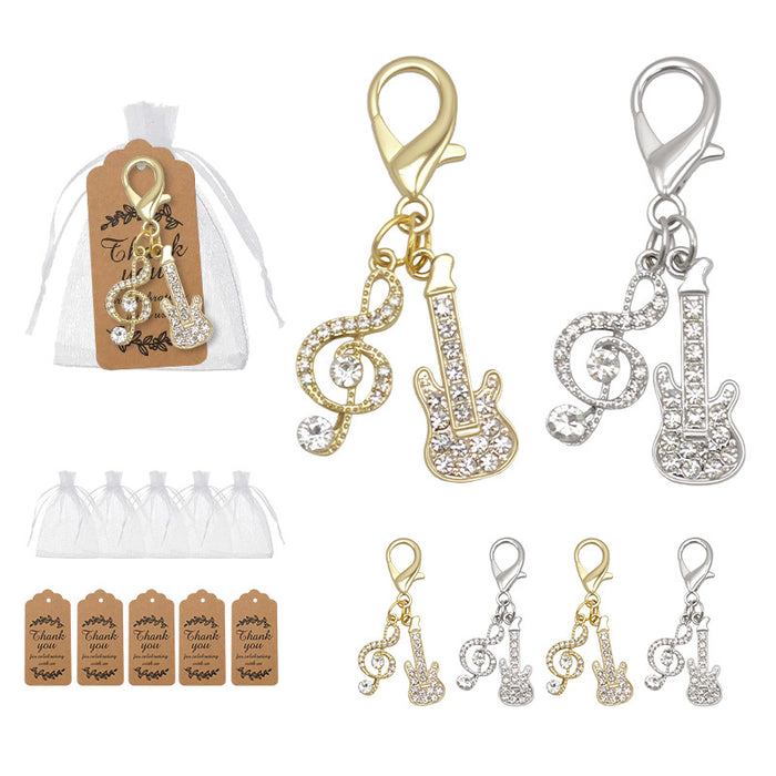 Rhinestone Guitar Treble Clef Lobster Clasp Charm Two Tones
