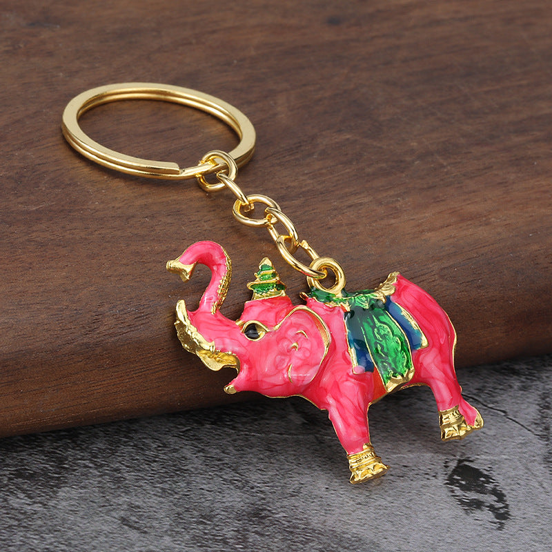3D Enamel Elephant Metal Keychain, Animal Car Key Ring Pendant Gift