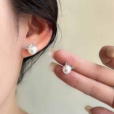 Primary supplied view of cat-ear pearl-look stud earrings