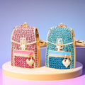 Crystal Double Shoulder Backpack Keychains in Pink and Blue with Braided Loops view 3