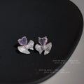 Pave Bow Light Purple Heart Crystal Stud Earrings Matching Pair view 1