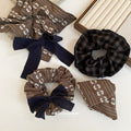 Coffee Floral Fabric Scrunchie Navy Pleated Bow 3 Styles view 2