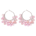 Silver Hoop Earrings with Pink Shell Disc Fringe with Polished Metal Details view 5