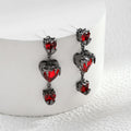 Black Tone Triple Red Faceted Heart Cascade Earrings view 2