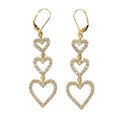 Gold-Tone Brass Triple Open Heart Drop Earrings with Cubic Zirconia view 5