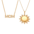 Sunburst and MOM Crystal Pendant Necklace in Two Tones view 5