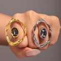 Irregular Open Frame Ring Dark Oval Czech Diamond Gold Silver view 4